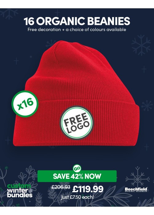 Bundle: 16 x Organic Cuffed Beanie with FREE Logo