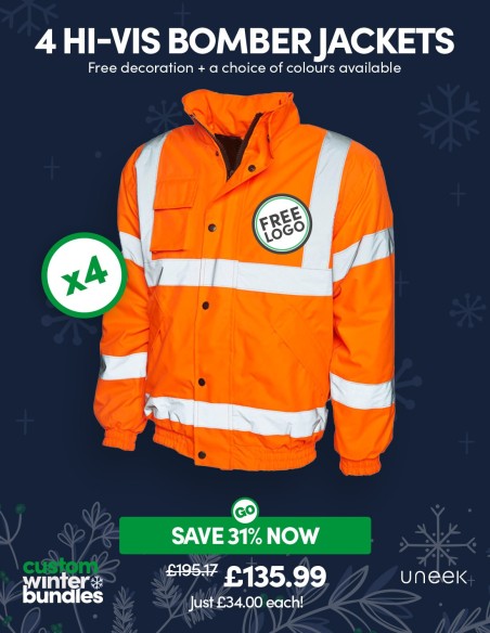 Bundle: 4 x Hi-Vis Bomber Jackets with FREE Logo