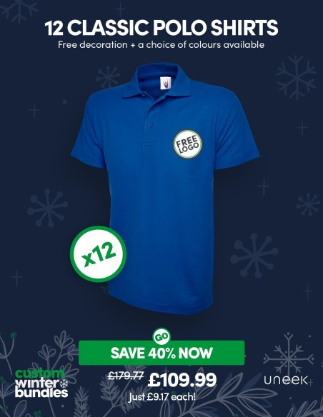 Bundle: 12 Classic Polo Shirts with Free Logo