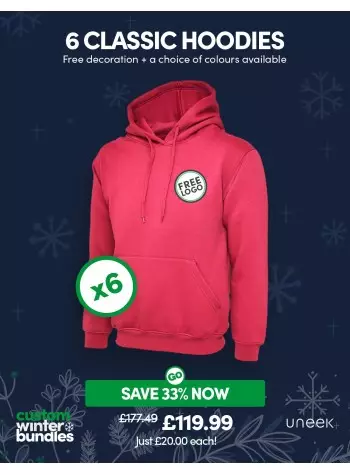 6 of our best-selling Classic Hoodies with FREE LOGO included.