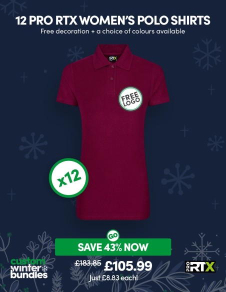 Bundle: 12 ProRTX Women's Polo Shirts with Free logo