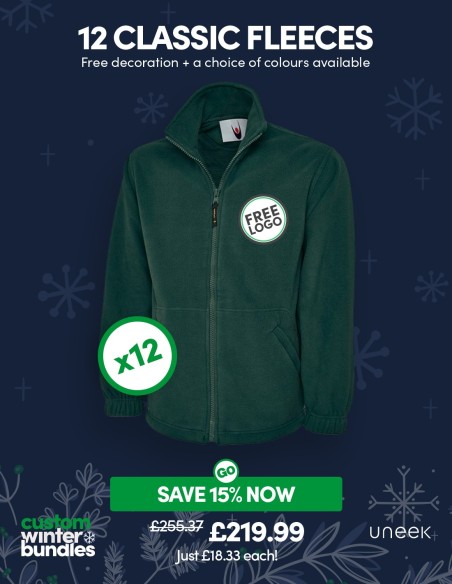 Bundle: 12 Classic Full Zip Fleece Jackets with Free Logo