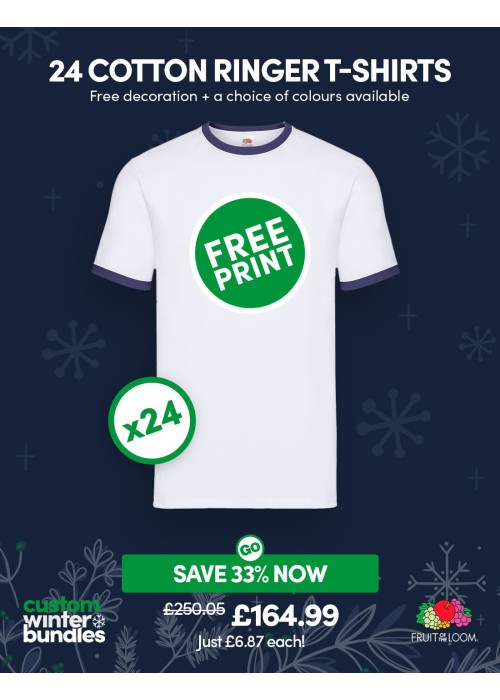 Bundle: 24 x Cotton Ringer T-Shirts with Free...