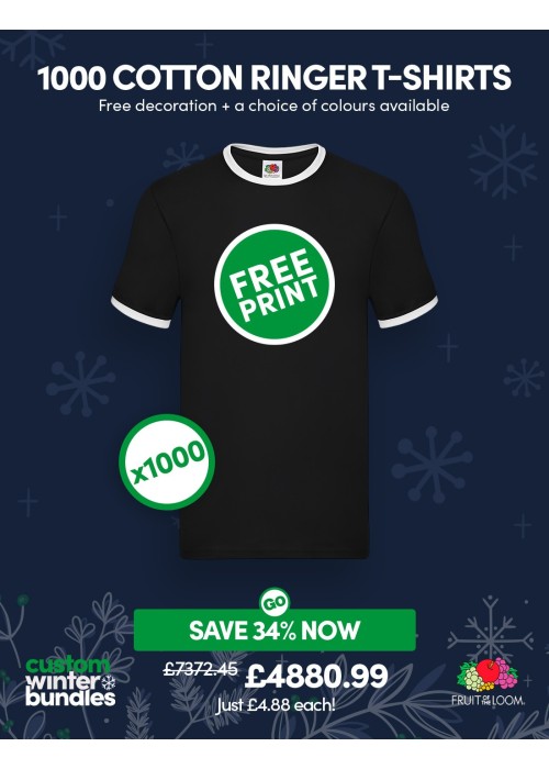 Bundle: 1000 x Cotton Ringer T-Shirts with Free...