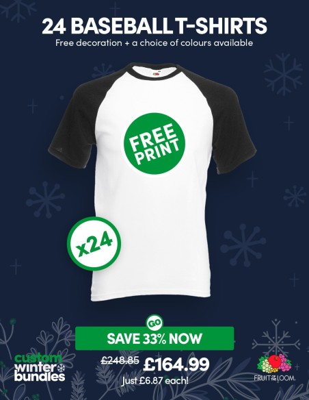 Bundle: 24 x Baseball T-Shirts with Free Printing