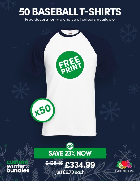 Bundle: 50 x Baseball T-Shirts with Free Printing