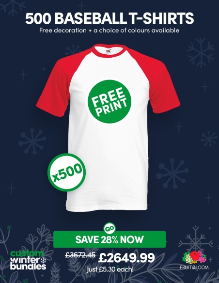 Bundle: 500 x Baseball T-Shirts with Free Printing