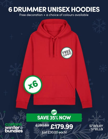 Bundle: 6 x Drummer Unisex Hoodie with Free Logo