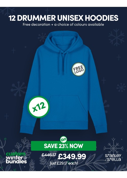 Bundle: 12 x Drummer Unisex Hoodie with Free Logo