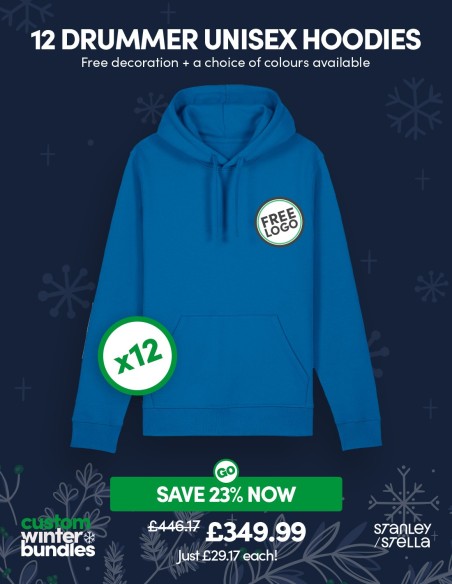 Bundle: 12 x Drummer Unisex Hoodie with Free Logo