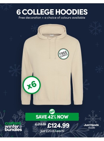 A bundle containing 6 College Hoodies with FREE PRINTING or EMBROIDERY and FREE DELIVERY included.