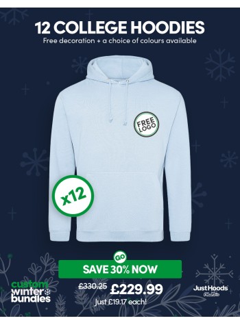 A bundle containing 12 College Hoodies with FREE PRINTING or EMBROIDERY and FREE DELIVERY included.