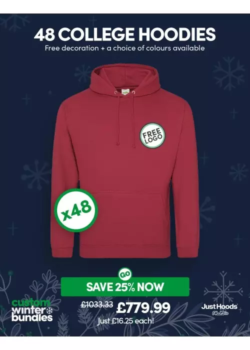 Bundle: 48 x College Hoodie with Free Logo