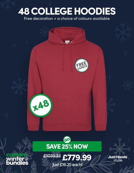 Bundle: 48 x College Hoodie with Free Logo