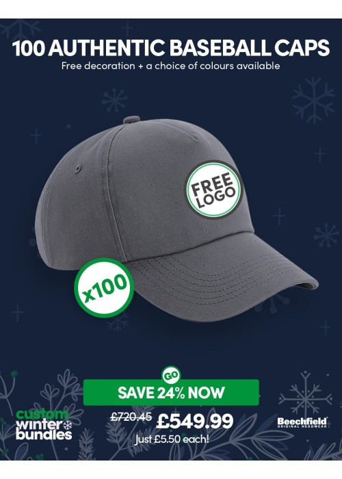 Bundle: 100 x Authentic Panel Baseball Cap with...