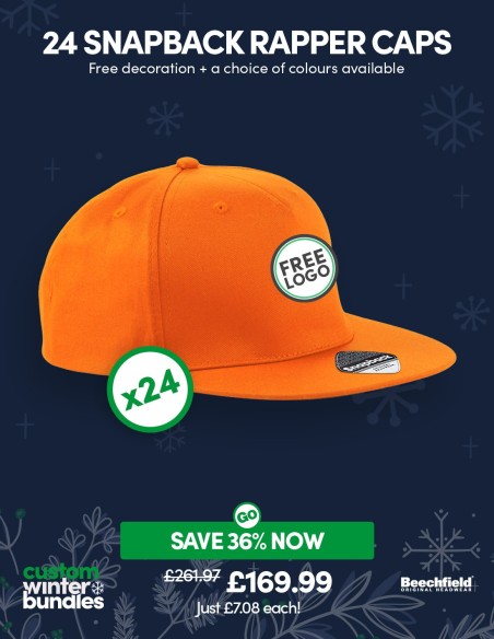 Bundle: 24 x 5-Panel Snapback Rapper Cap with FREE Logo