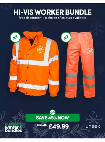A fantastic value Hi-Vis Worker bundle of our best-selling Workwear with FREE CUSTOMISATION included.