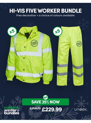 A fantastic value 5x Hi-Vis Worker bundle of our best-selling Workwear with FREE CUSTOMISATION included.