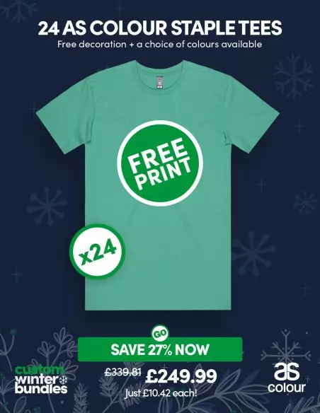 Bundle: 24 x AS Colour Staple Tees with Free Printing