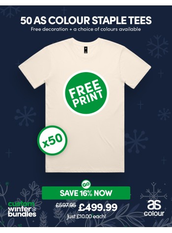 Bundle: 50 x AS Colour Staple Tees with Free Printing
