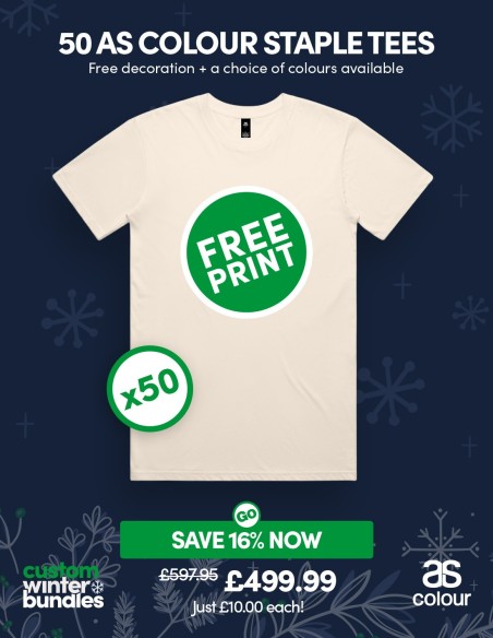 Bundle: 50 x AS Colour Staple Tees with Free Printing