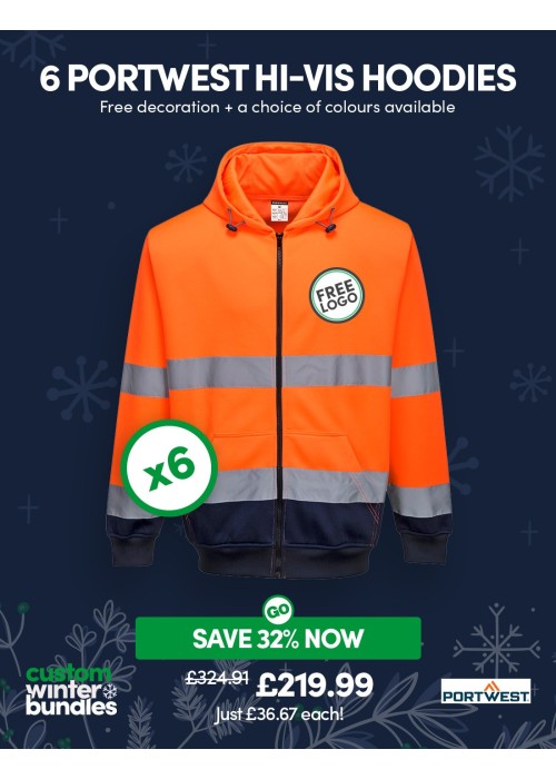Bundle: 6 x Portwest Hi-Vis Contrast Zipped...