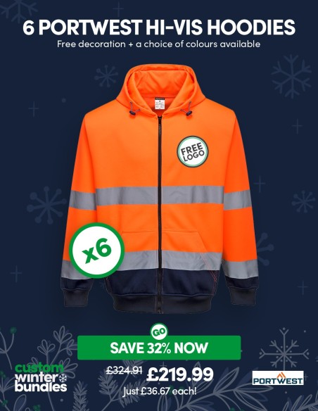 Bundle: 6 x Portwest Hi-Vis Contrast Zipped Hoodies with Free Logo