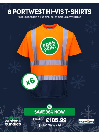 Bundle: 6 x Portwest Two Tone Hi-Vis T-Shirts with Free Logo