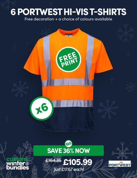 Bundle: 6 x Portwest Two Tone Hi-Vis T-Shirts with Free Logo