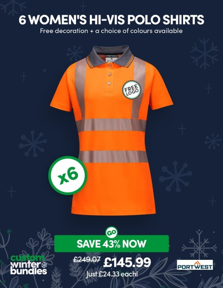 Bundle: 6 x Portwest Women's Hi-Vis Polo Shirts with Free Logo