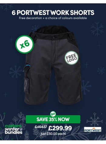 Bundle: 6 x Portwest WX3 Work Shorts with Free Logo