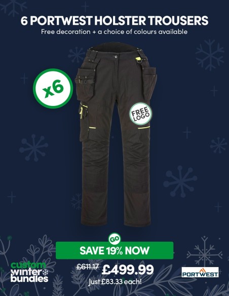 Bundle: 6 x Portwest WX3 Eco Stretch Holster Trousers with Free Logo