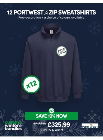 Bundle: 12 x Portwest 1/4 Zip Sweatshirt + Free Logo