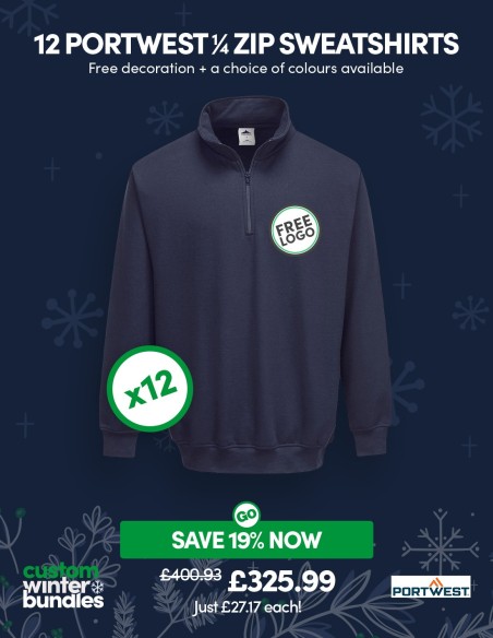 Value Bundle of 12 Premium 1/4 Zip Sweatshirts - Add you logo for free
