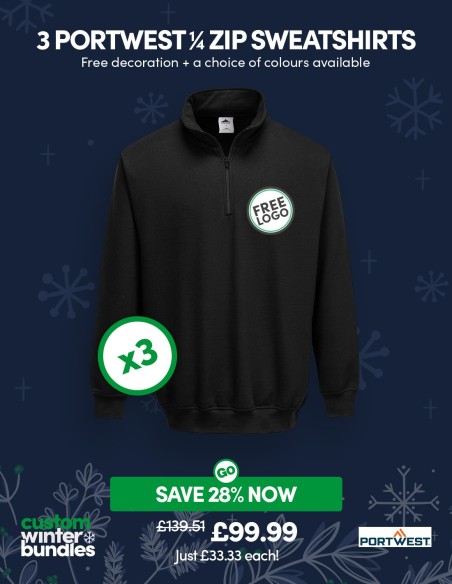 Value Bundle of 3 Premium 1/4 Zip Sweatshirts - Add you logo for free