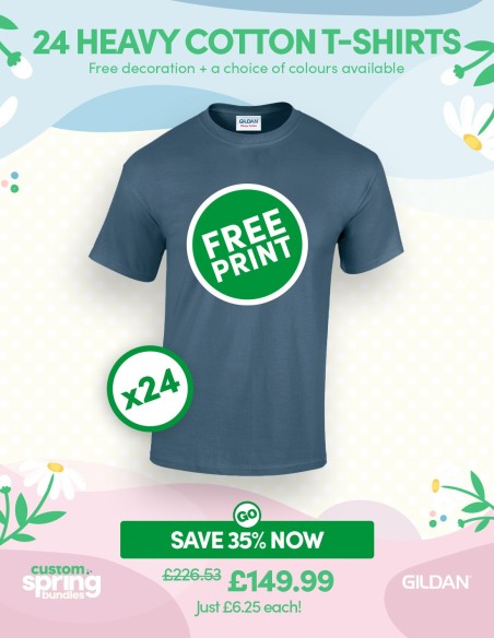 Bundle: 24 Heavy Cotton T-Shirts with Free Printing