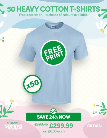 Bundle: 50 Heavy Cotton T-Shirts with Free Printing