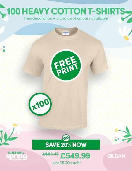 Bundle: 100 Heavy Cotton T-Shirts with Free Printing