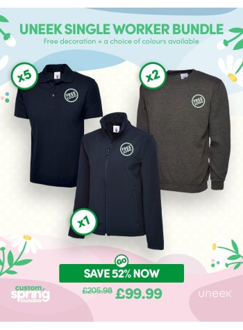 An amazing value single worker bundle of our best selling workwear with FREE CUSTOMISATION and FREE DELIVERY included.