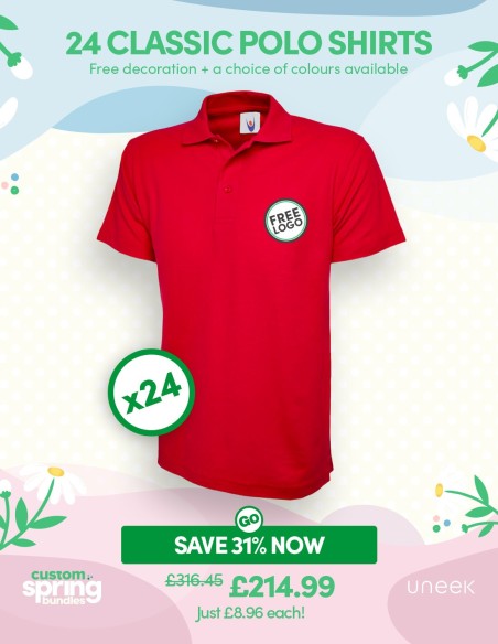 Bundle: 24 Classic Polo Shirts with Free Logo