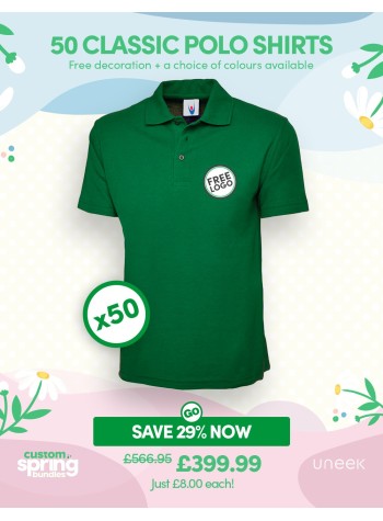 Bundle: 50 Classic Polo Shirts with Free Logo