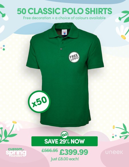 Bundle: 50 Classic Polo Shirts with Free Logo