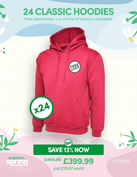 Bundle: 24 Classic Hoodies with Free Logo