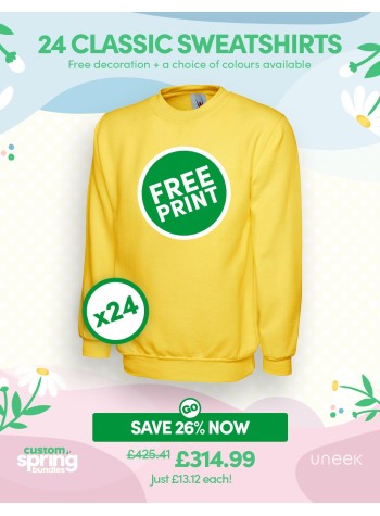 24 of our best selling Classic Sweatshirts with FREE LOGO and FREE DELIVERY included.