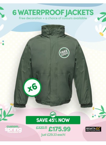 6 of our best-selling Regatta Dover Waterproof Jackets with FREE LOGO and FREE DELIVERY included.