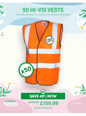 50 of our best selling Hi-Vis Waistcoats with FREE LOGO PRINTING and FREE DELIVERY