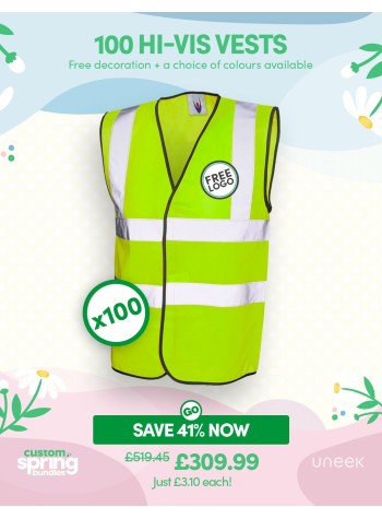 100 of our best selling Hi-Vis Waistcoats with FREE LOGO PRINTING and FREE DELIVERY included.