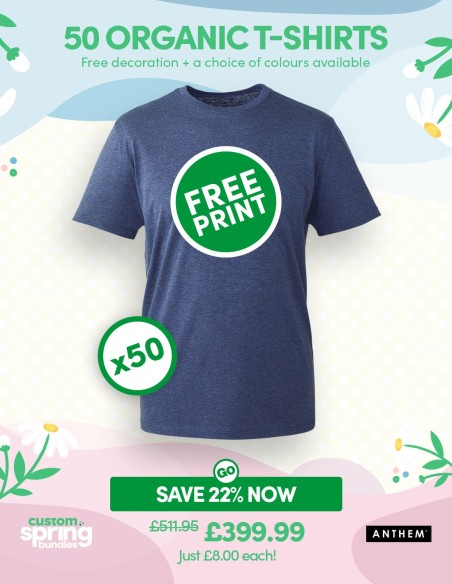 Bundle: 50 Anthem Organic T-Shirts with Free Printing