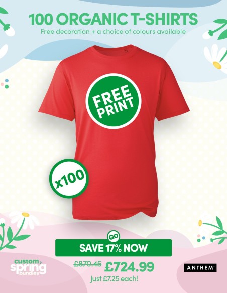 Bundle: 100 Anthem Organic T-Shirts with Free Printing