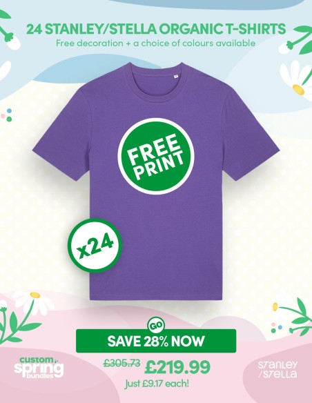 Bundle: 24 Stanley/Stella Organic T-Shirts with Free Printing